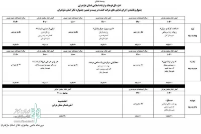 زمانبندی اجرای نمایش های بیست و نهمین جشنواره تئاتر مازندران
